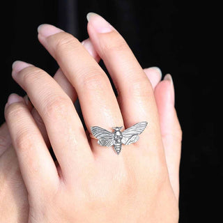 Sterling Silver Deaths Head Moth Ring on Hand