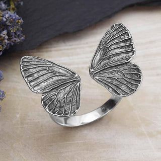 Sterling Silver Detailed Butterfly Wing Adjustable Ring