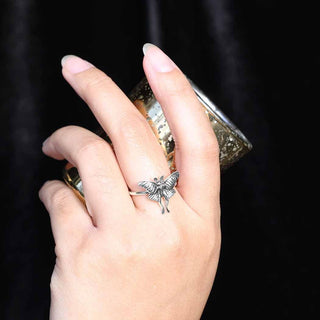 Sterling Silver Luna Moth Ring on Hand