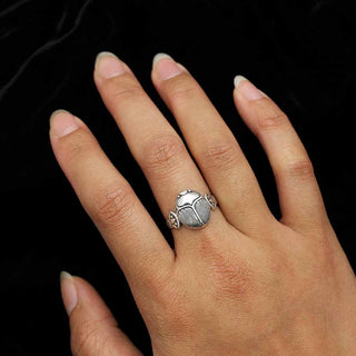 Sterling Silver Scarab Ring on Hand