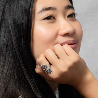 Sterling Silver Egyptian Lotus Adjustable Ring on Hand