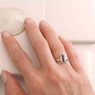 Sterling Silver Puka Shell Ring on Hand