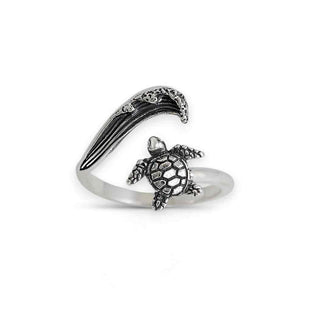 Nina Designs Sterling Silver Turtle and Wave Adjustable Ring
