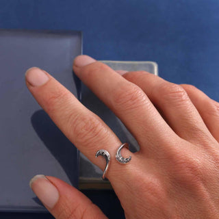 Adjustable Sterling Silver Wave Ring on Hand