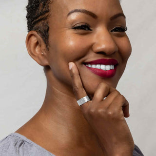 Sterling Silver Hammered Band Ring on Model
