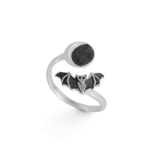 Sterling Silver or Bronze Adjustable Moon and Bat Ring - Nina Designs