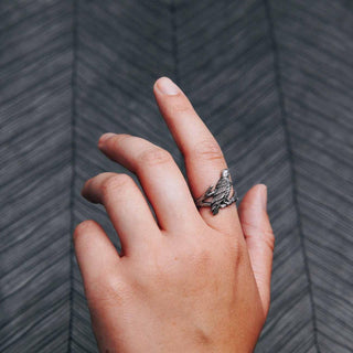 Sterling Silver Ring of a Raven Sitting on a Branch