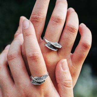 Sterling Silver Shelf Mushroom Rings on Hand