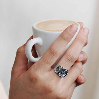 Sterling Silver Peony Ring on Hand