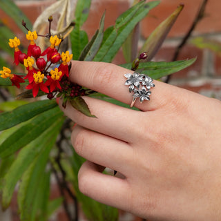 Sterling Silver Cluster of Flowers Ring on Hand