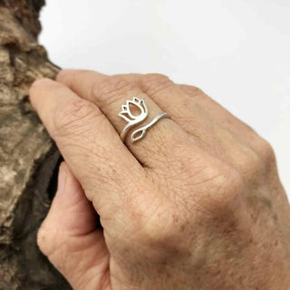 Sterling Silver Adjustable Lotus Design Ring on model