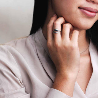 Adjustable Sterling Silver Ladybug on a Leaf Ring on Hand