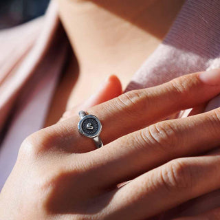Silver Wax Seal with Heart Ring on Hand