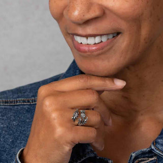 Sterling Silver Adjustable Thistle Ring on model