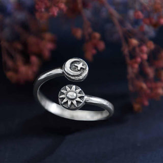 Nina Designs Sterling Silver Sun and Moon Adjustable Ring