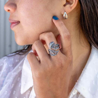 Sterling Silver Adjustable Jellyfish Ring on model