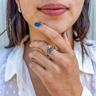 Adjustable Sterling Silver Octopus Ring with Bronze Starfish