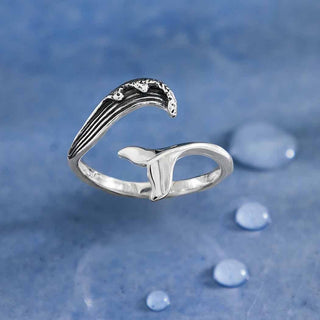 Nina Designs Sterling Silver Wave and Whale Tail Adjustable Ring
