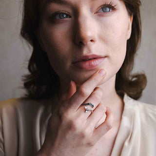 Adjustable Sterling Silver Wave and Whale Tail Ring on Hand