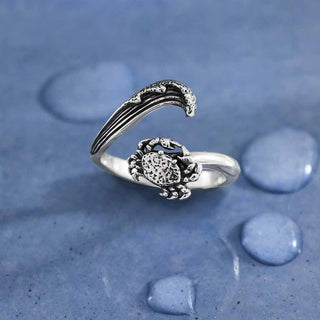 Nina Designs Sterling Silver Crab and Wave Adjustable Ring