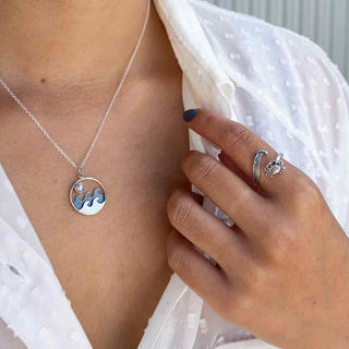 Adjustable Sterling Silver Crab and Wave Ring on Hand