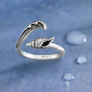 Nina Designs Sterling Silver Wave and Conch Shell Adjustable Ring