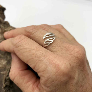 Adjustable Sterling Silver Angel Wing Ring on Hand