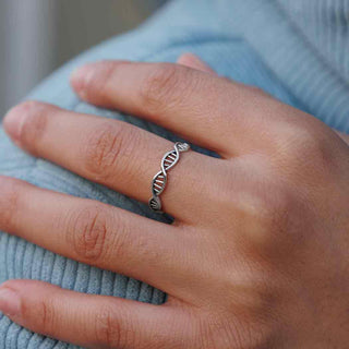 Sterling silver Double Helix DNA Ring on model hand