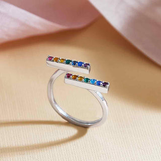 Nina Designs Sterling Silver Rainbow Nanogem Adjustable Ring
