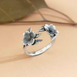 Nina Designs Sterling Silver Adjustable Two Flower Dogwood Ring
