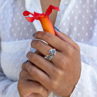 Sterling Silver Adjustable Two Flower Dogwood Ring on model
