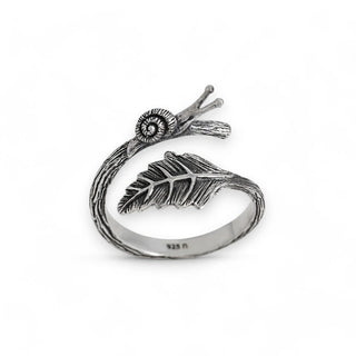 Nina Designs Sterling Silver Snail and Leaf Adjustable Ring