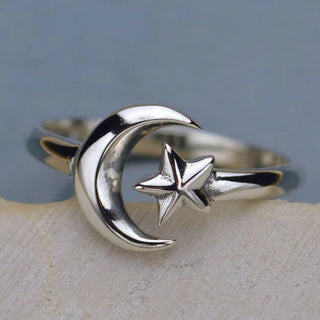 Nina Designs Sterling Silver Star and Moon Adjustable Ring