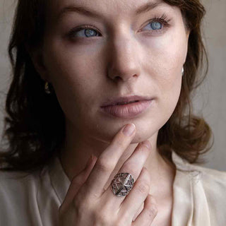 Sterling Silver Chunky Gothic Window Ring on Woman