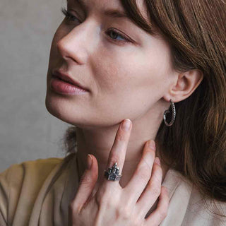 Sterling Silver Castle Fortress Ring on Hand