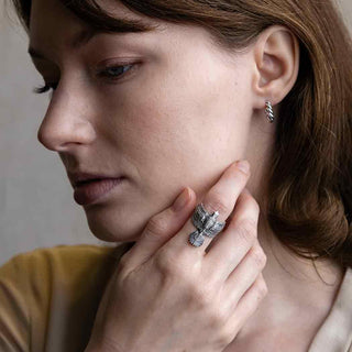 Sterling Silver Eagle Ring on female model