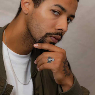 Sterling Silver Eagle Ring on male model