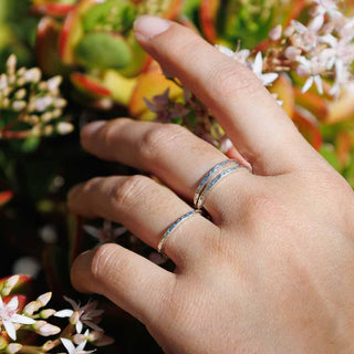 Sterling Silver Stacking Ring with Hammer Texture on Hand