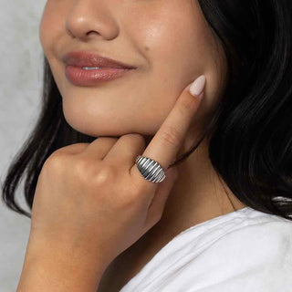 Sterling Silver Ridged Ring with Wide Band