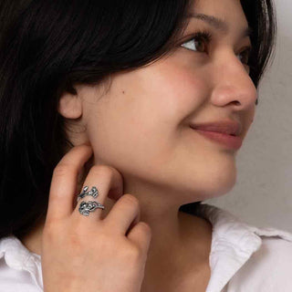 Adjustable Sterling Silver Carnation Ring on Hand