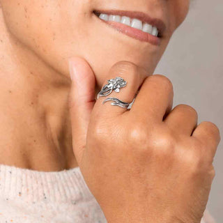 Sterling Silver Adjustable Iris Ring - February Birth Flower - Nina Designs