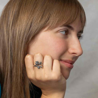 Silver Adjustable Rose Ring- June Birth Flower - Nina Designs
