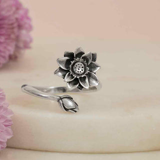 Silver Adjustable Waterlily Ring - July Birth Flower - Nina Designs