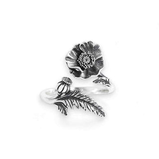 Sterling Silver Adjustable Poppy Ring - August Birth Flower