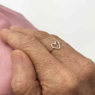 Sterling Silver Open Heart Ring on model