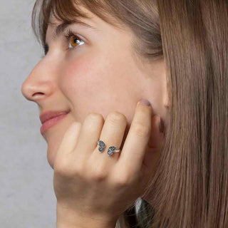 Adjustable Sterling Silver Butterfly Wing Ring on Hand