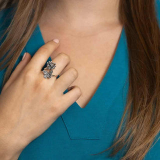 Sterling Silver Monarch and Milkweed Adjustable Ring - Nina Designs