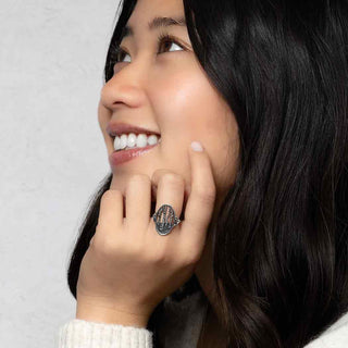 Sterling Silver Birch Tree Forest Ring on Woman