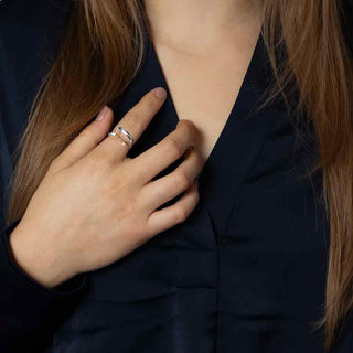 Adjustable Silver and Bronze Sword Ring on Woman's Hand