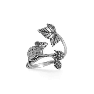 Nina Designs Sterling Silver Mouse with Blackberries Adjustable Ring